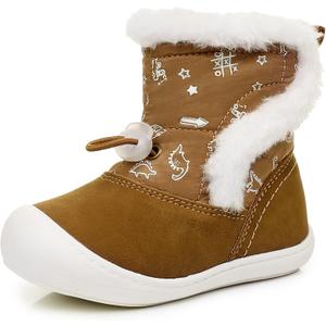 Ahannie Toddler Snow Boots for Boys Girls  Baby Winter Warm Water-Resistant Boots with Hook & Loop (Brown)
