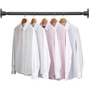 Closet Rod, 16 to 25 inch Adjustable Closet Rods for Hanging Clothes, Heavy Duty Closet Hanging Rod, Black Closet Hanger Poles, Metal Closet Hanging Bar for Wardrobes Laundry, Drilling Installation