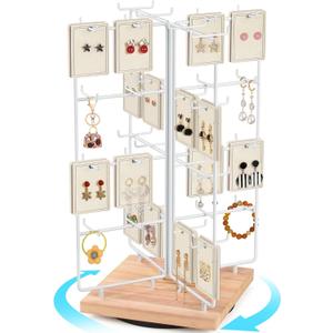 Earring Holder Organizer,360 Rotating Earring Display Stand for Vendors,64 Hooks Jewelry Organizer for Selling Earring Cards, Keychains, Rings, Bracelets Retail-White