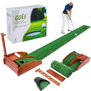 Portable Golf Putting Mat with Auto Ball Return - Practice Putting Green Training Mat for Indoor and Outdoor, Home, Backyard, Office - Golf Gifts for Party Game
