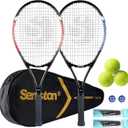 Senston Tennis Rackets for Adults 27 inch Tennis Racquets - 2 Player Tennis Racket Set with 3balls,2 Grips, 2 Vibration Dampers (Red and Blue)