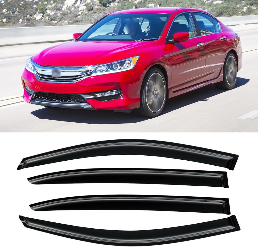 Window Visors for Honda Accord 2008-2017, Rain Guards Vent Shade Shield Deflector Dark Smoke 08 09 10 11 12, Tape-On, 4PCS