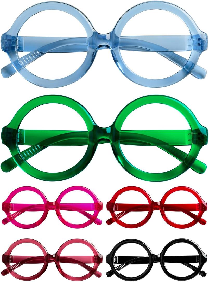 CessBlu 6 Pack Huge Oversized Reading Glasses without Metal No Screws for Women Large Head Round Readers +1.00