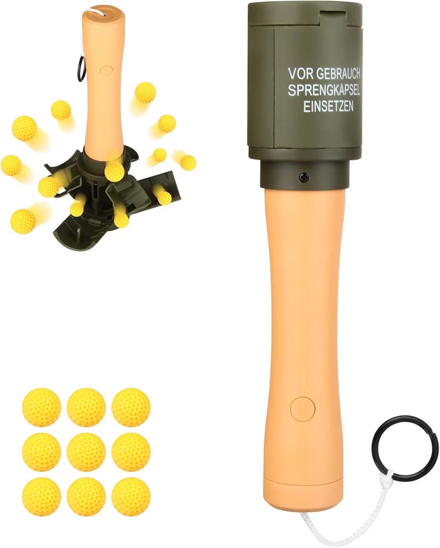 Toy-Hand Grenade for CS Battle Game,with 9 Foam Ammo Tactical CS-Grenade Fun Impact Long Toys Halloween Outdoor Team Sport for Age 14 Years Old and up and Adults