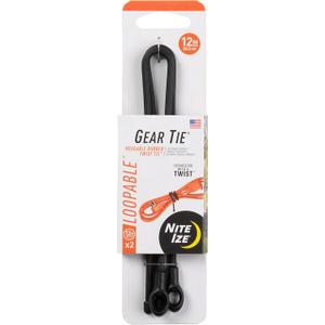 Nite Ize GLS12-01-2R3 Gear Tie Loopable, The Original Reusable Rubber Twist Tie With Sturdy Integrated Loop, 12 Inch, Black, 2-Pack, Made in the USA