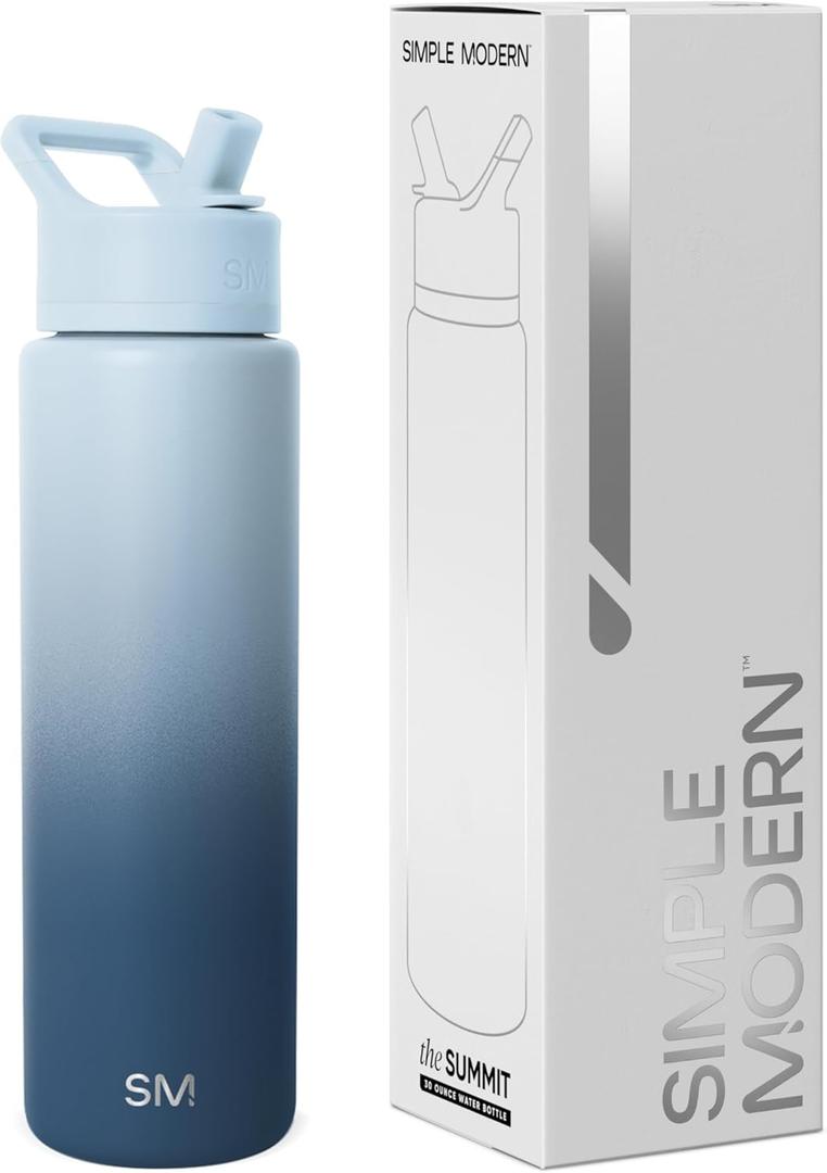Simple Modern Water Bottle with Straw Lid | Vacuum Insulated Stainless Steel Metal Thermos | Reusable Leak Proof BPA-Free Flask for Sports Gym | Summit Collection | 30oz, Stormy Skies