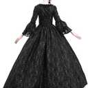 STIOEDYUAN Women's Medieval Queen Vitorian Dress Gothic Ball Gown Renaissance Royal Halloween Fancy Costume (L, Black)
