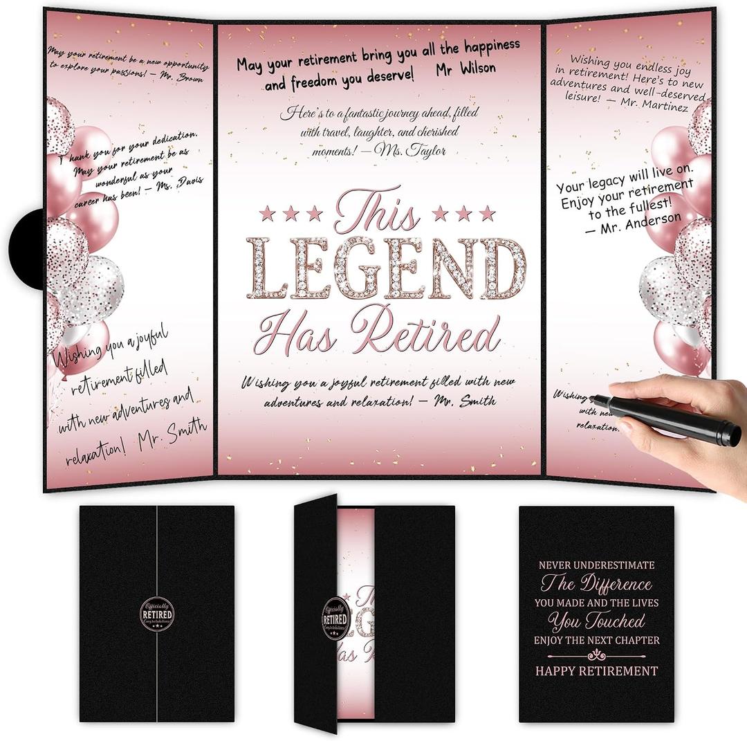 Black Pink Retirement Party Decorations, Retirement Party Guest Book for Men Women Happy Retirement Gifts