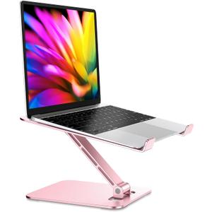Foldable Laptop Stand, Height Adjustable Ergonomic Computer Stand for Desk, Aluminum Portable Laptop Riser Notebook Holder Mount Compatible with MacBook Pro Air, HP, Dell 10-16" (Pink)