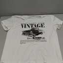 Women's Graphic Letter Tee Crew Neck Drop Shoulder Trendy Summer T Shirt Short Sleeve Vintage Car Print Top, S