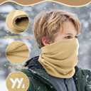 Winter Kids Neck Warmer, Warm Kids Scarf Soft Neck Gaiter, Windproof Face Cover Ski Mask for Boys Girls (Khaki)