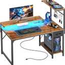 PRAISUN 39.4 Inch Gaming Desk with LED Lights & Power Outlets