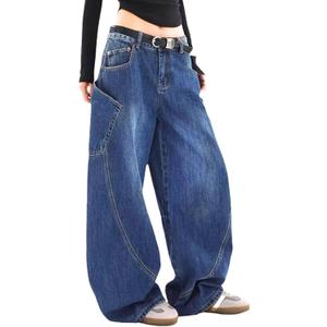 Baggy Jeans for Woman Men High Waisted Barrel Leg Jeans Casual Loose Denim Pants Streetwear Clothes (Medium, Blue1)