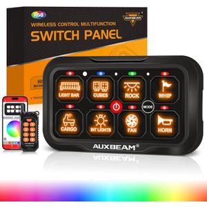 Auxbeam 8 Gang Switch Panel AC-800 Bluetooth RGB Switch Pod with Remote Control Backlit Off Toggle Momentary Pulsed 165FT Wireless Auxiliary Switch Panel for Truck Offroad Waterproof (Missing Labels )
