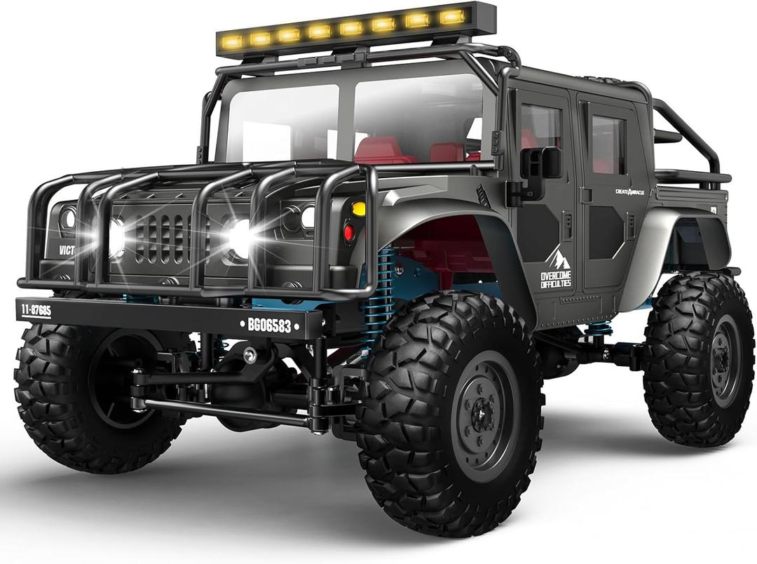 SIMREX 1:12 Scale All-Terrain Remote Control Car, 4WD RC Cars with 2.4 GHz, RC Climbing Truck, IPX4 Waterproof Off-Road Vehicle with Two Rechargeable Batteries, for Kids Teens Adults (Gray)