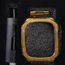 Stainless Steel Watch Band with Case Compatible with Apple Watch Ultra 3 2 1 band (49mm), Rugged Strap with Metal Protective Bumper Cover for iWatch Bands Men (Gold)