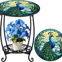Cinnvoice Outdoor Side Table Round Small Mosaic Patio Accent Indoor End Plant Coffee Tea Table for Yard Patio Porch Garden Living Room, Bedroom(Peacock Style,18 Inch)