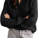 Bianstore Womens Casual Long Sleeve Crewneck Button Down Cardigan Chunky Knit Open Front Sweater Tops (X-Small, Black)