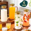 4 Pack 2 Liter/68 oz Glass Pitcher with Lid, Water Pitchers with Handle for Fridge, Large Jug for Iced Tea, Coffee, Borosilicate Glass Carafe for Hot/Cold Brew Drink and Homemade Beverage, Gold