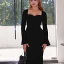 YMDUCH Women's Sexy Long Sleeve Sweetheart Neck Back Slit Bodycon Party Tight Midi Pencil Dress (Medium, Black)