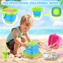 FHOZGECY Beach Toys, Sand Toys with 2 Collapsible Bucket, 2 Beach Mesh Shovel, Sand Shovel, Shark Tooth Sifter and Mesh Bag for Shell Collecting, Sand Dipper Beach Scoop Toys for Kids Boys and Girls