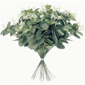 Artificial Eucalyptus Stems with Silver Dollar Leaves, Faux Greenery Branches for Floral Arrangements, Weddings, Christmas and Home Decor