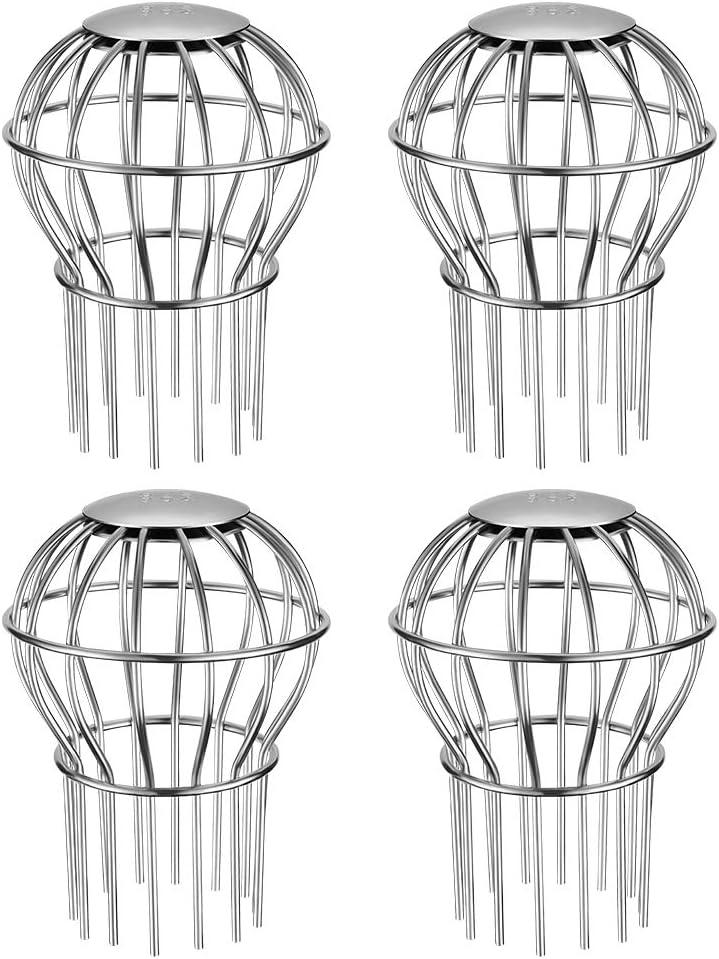 Gutter Guard, Fits for 2.8" ~ 3.7" Round Downspout, 304 Stainless Steel Rigid Filter Strainer, Stops Leaves Seeds and Other Debris, Gutter Cleaning Tool 4 Pack