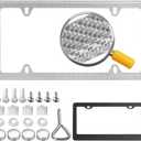 Real Carbon Fiber License Plate Frame, 100% Pure Carbon Fiber Frame, Black License Plate Holder Cover with Screw Caps, Anti-Vibration Pads(Twill 4 Hole-Silver)