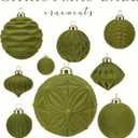 42PCS Green Velvet Christmas Ball Ornaments, Flocked Vintage Rustic Farmhouse Baubles in Assorted Sizes for Xmas Tree Decorations, Hanging Ornaments for Home, Party & Wedding Dcor (Green)
