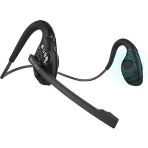 Golvery Open Ear Headphones with Mic, Bluetooth 5.3 Headset with DSP Noise Cancelling Boom Microphone & Mute for Work, 10 Hour Wireless Headset for Meetings (Black)