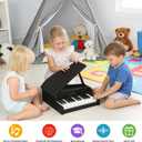 PLAMILOY Kids Grand Piano, 25-Key Wooden Piano for Kids, Digital Toy Piano with Openable Lid, Realistic Musical Instrument for Toddlers and Beginners, Black, Mini