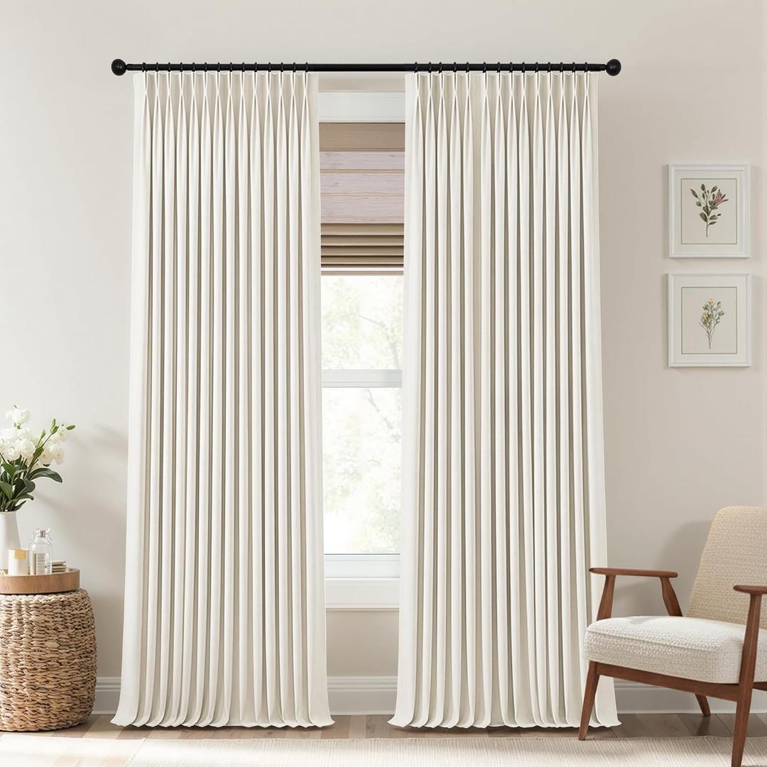 Mrs.Naturall 94 Inch Linen Blackout Curtains, Pinch Pleated Textured Drapes for Bedroom Living Room, 2 Panel Set, 42" W x 94" L