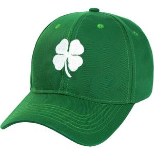 Ireland Irish 4 Leaf Clover St. Patrick's Day Hat for Men Women Embroidery Shamrock Baseball Cap Hat (Medium, Green)