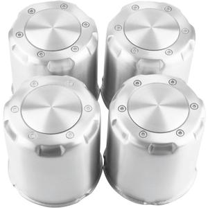 RTrhinoTuning 4PCS 4.25" Push Through Center Caps Aluminum Hub Caps for 4.25in Truck Trailer Wheel Rim Bore, 4.69" Tall Silver with Stickers