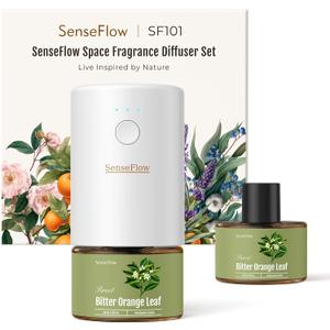 SF101 Waterless Ultrasonic Essential Oil Diffuser100% Plant-Based,120-Day Natural Air Freshener & Aromatherapy Diffuser for Home,Hotel,StudioCovers up to 100-Bitter Orange Leaf