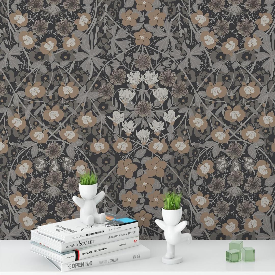Dark Vintage Boho Peel and Stick Wallpaper Removable Vinyl Waterproof Contact Self Adhesive Wall Paper for Desk, Kitchen Cabinets, Bathroom, Bedroom Decor 17.3" x 394" TH8094-10