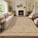 Deerly Area Rug 8x10 for Living Room Boho Floral Print Washable Warm Beige