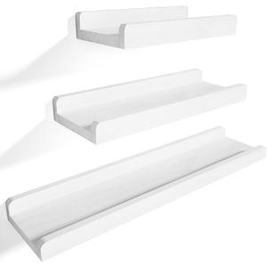  White Floating Shelves, Large Floating Shelves Wood for Wall Storage, Wall Shelf for Bedroom, Living Room, Bathroom, Kitchen, Office and More, Set of 3, Size 30x3, 24x3, 18x3 in