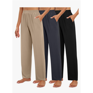 Huukeay 3 Pack Women's Lounge Pants, Cozy Wide Leg Lounge Slacks with Pockets Loose Flowy Yoga Sweatpant Workout Comfy Jogger, Size Large