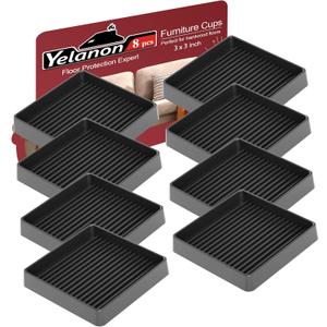 Yelanon Non Slip Furniture Pads for Hardwood Floors -8 Pcs 3” Furniture Coasters Cups, Anti Skid Furniture Grippers Rubber Feet, Floor Protectors for Furniture Bed Couch Stoppers Black