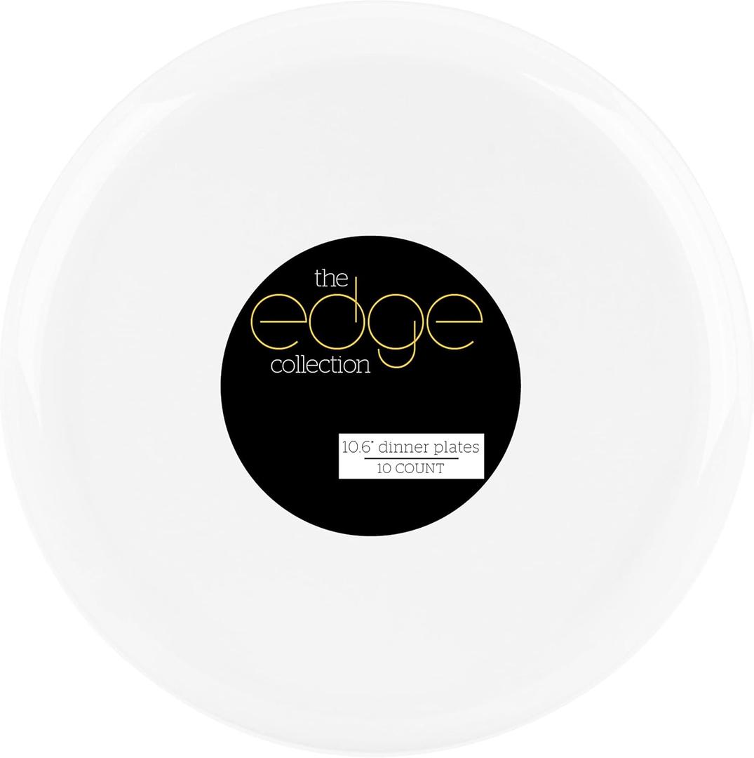 [30 Pack 10.7''] White Plastic Party Plates Edge Collection Premium heavyweight Elegant Disposable Tableware Dishes