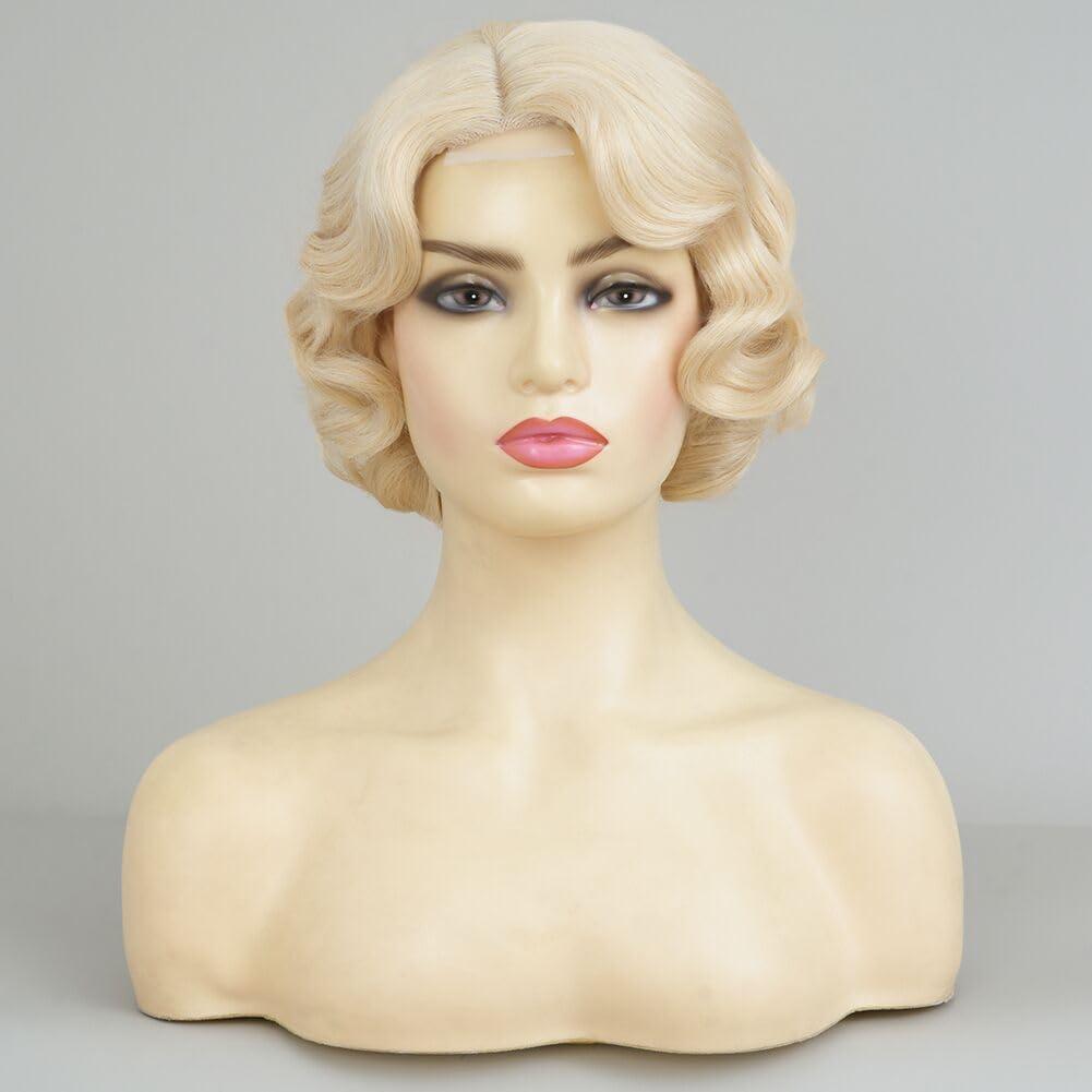 Kaneles Short Blonde Finger Wave Wigs for Women 1920s Wig Wave Vintage Natural Flapper Hair Wig Cosplay Costume Party Wigs