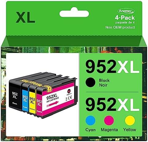 Anemec Compatible 952XL Ink Cartridge Replacement for HP Officejet Pro 8710 7740 8720 8210 8715 8702 7720 8730 8740 8216 8725 8700, Black, Cyan, Magenta, Yellow, 4-Pack