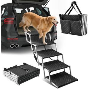 Dog Ramps for Car, 17.7inch Wide Foldable Dog Stairs with Non Slip Surface, Portable Pet Steps for SUV, High Beds, Truck, Support Up to 200lb, 5 Steps