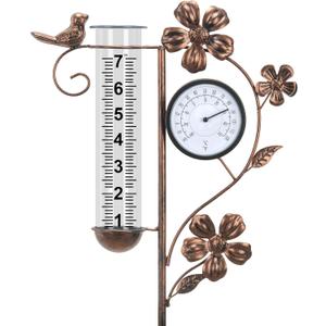 Rain Gauge Outdoor with Thermometer Garden Decor, Bird Decorative Outdoor Rain Gauges for Yard Patio Lawn Garden