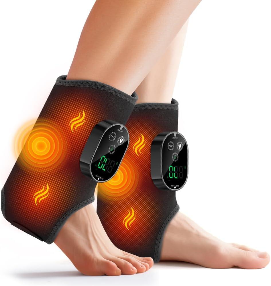 2-Pack Cordless Foot Massager for Neuropathy, Foot and Ankle Massager, Ankle Heating Pad with Massage, 6 Heat Levels & 3 Massage Modes with Timer (Black)
