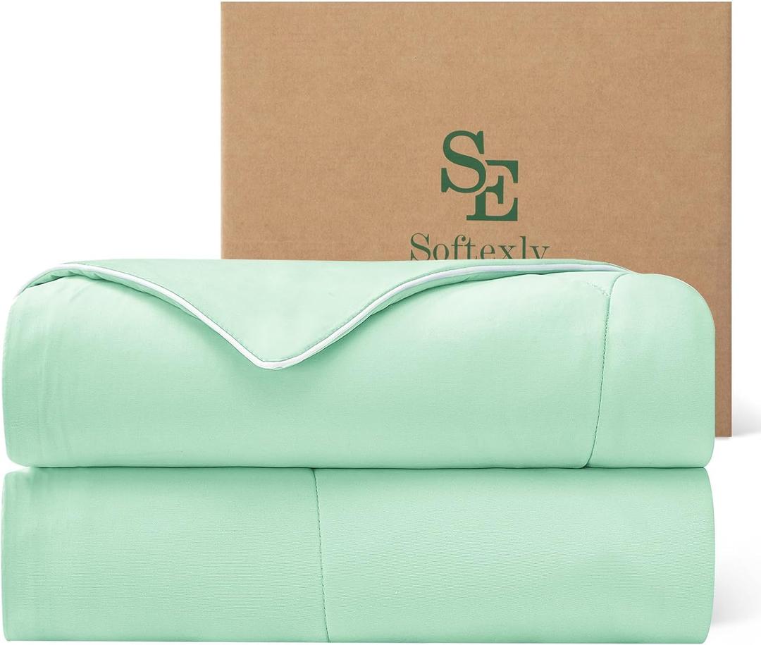 SE SOFTEXLY Cooling Comforter Queen Size, All Season Lightweight Summer Blanket for Hot Sleepers & Night Sweats, Breathable Soft Bedding, Silk Smooth Finish, 90"x90", Mint Green