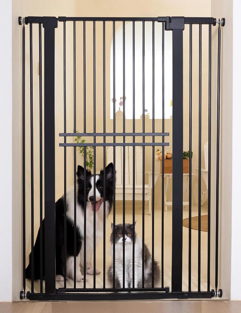 No Pawblems 55" Extra Tall Pet Gate for Cat/Dog, 29-40" Wide Auto Close Tall Dog Gate for Doorways/Hallways, 1.37" Ultra Narrow Spacing, NO Drilling Pressure Mounted, Black