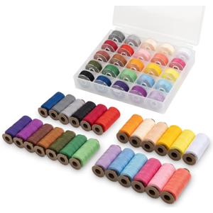 50 Pcs 25Color Sewing Machine Thread & Prewound Bobbins Size A, 500 Yard Thread for Sewing Machine, Sewing Threads for Sewing Machine Hand DIY Beginners, Stitching, Home