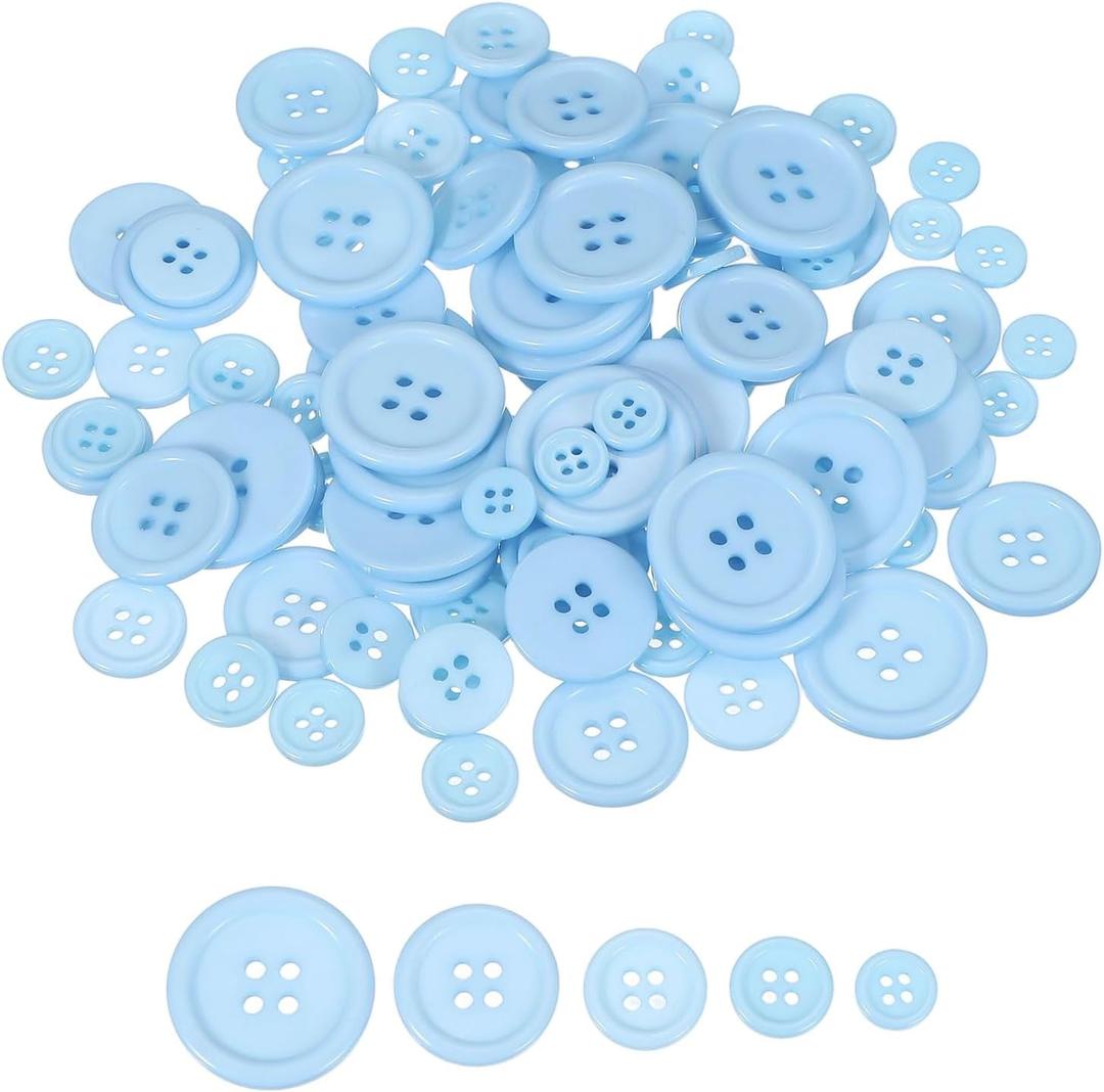 uxcell 100 Pcs Light Blue Resin Button, 4 Holes Round Sewing Buttons, 5 Sizes Flatback Button for DIY Craft Making Clothes Sewing Handmade Ornament(10/12/15/20/25mm)